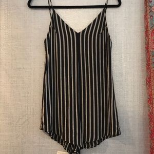 Privacy Please Black and White Striped Romper
